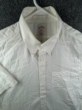 Brooks Brothers Cotton Button Up Shirt Short Sleeve Men White 17.5 Regular Fit